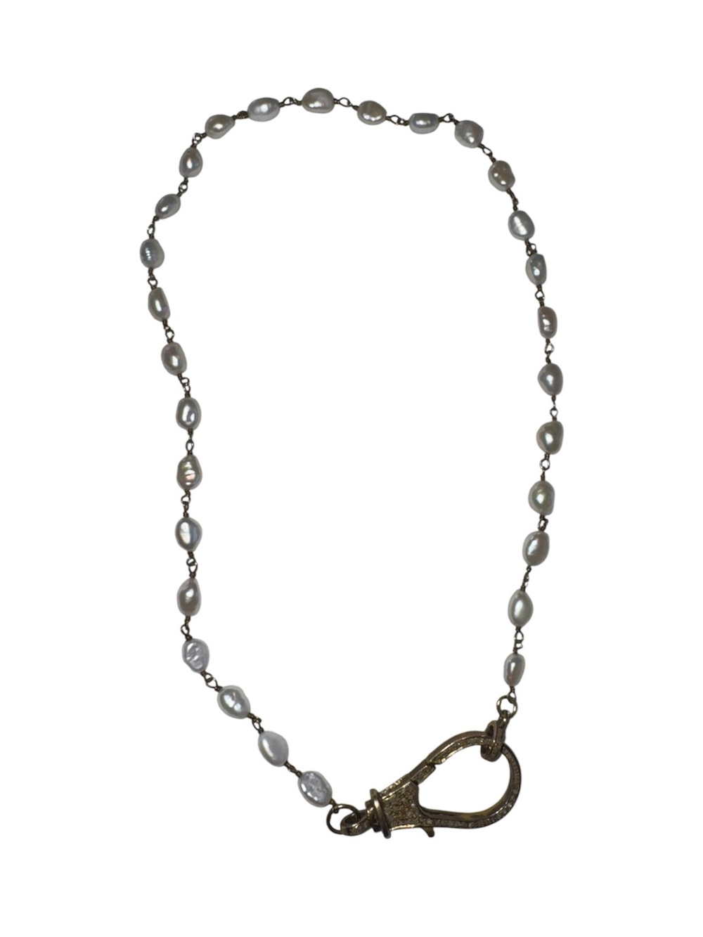 Vanessa Mooney Gray Pearl Link Necklace with Antique Gold Clasp